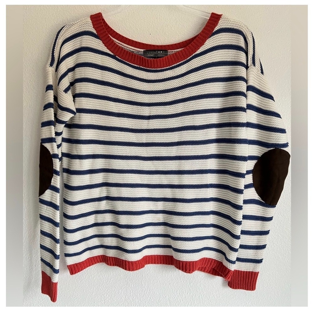 Lemon Tart Kienna Nautical Striped Summer Knit Sweater Elbow Patches S